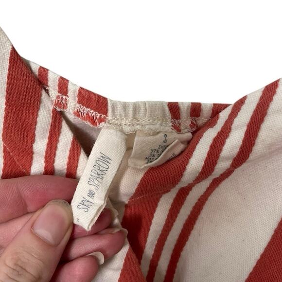 Sky and Sparrow Orange & White Striped Button Down V-Neck Mini Dress - Picture 8 of 8